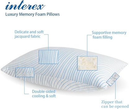 Shredded Memory Foam Pillows King Size Set of 2, Cooling Pillows for Sleeping That Stay Cold, Adjustable Firm Pillow for Side Back Stomach Sleepers with Washable Removable Cover
