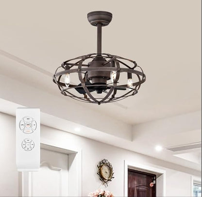 NicBex Ceiling Fan 20 Inch Indoor Industrial Ceiling Fan with Lights Ceiling Fans with 5 Blades and Remote Control Caged Ceiling Fan for Bedroom, Living Room, Matte Brown