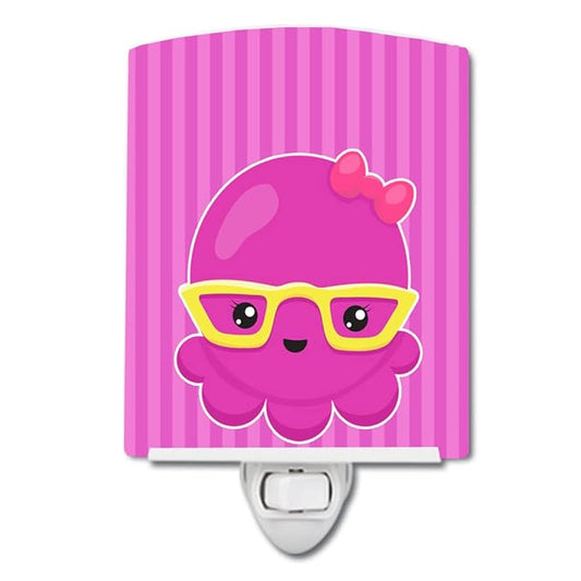 Caroline's Treasures BB8909CNL Nautical Pink Octopus with Glasses Ceramic Night Light Compact, UL-Certified, Ideal for Bedroom, Bathroom, Nursery, Hallway, Kitchen, 6x4x3, Multicolor