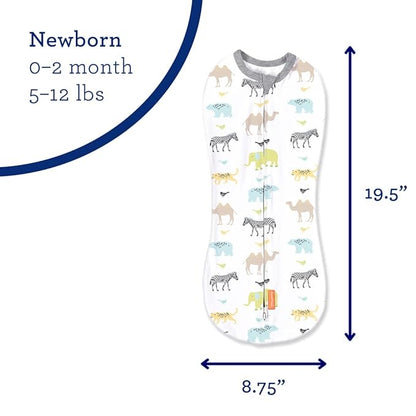 SwaddleMe Pod – Size Newborn, 0-2 Months, 2-Pack (Lil Wild One) No Wrap Zip-Up Newborn Swaddle Creates A Cozy Feeling for Baby and Helps Prevent Startle Reflex