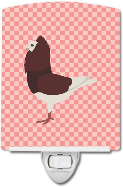 Caroline's Treasures BB7948CNL Capuchin Red Pigeon Pink Check Ceramic Night Light Compact, UL-Certified, Ideal for Bedroom, Bathroom, Nursery, Hallway, Kitchen, 6x4x3, Multicolor