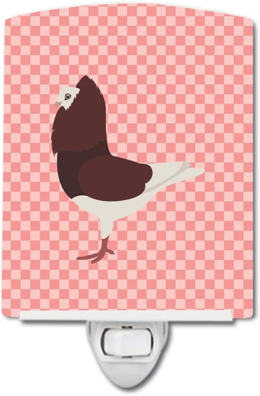 Caroline's Treasures BB7948CNL Capuchin Red Pigeon Pink Check Ceramic Night Light Compact, UL-Certified, Ideal for Bedroom, Bathroom, Nursery, Hallway, Kitchen, 6x4x3, Multicolor