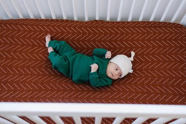 Rust Mudcloth Muslin Crib Sheet by Mebie Baby, Soft and Breathable Bed Sheets for Babies, Modern Neutral Bedding for Cribs, Standard Crib Mattress Fitted Sheet, Great for Boy or Girl Room or Nursery