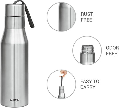 Milton Stainless Steel Water Bottle (34 oz), Non insulated Single Walled, Leakproof, BPA Free for Sport, Gym, Bike, Travel, Super 1000, Silver