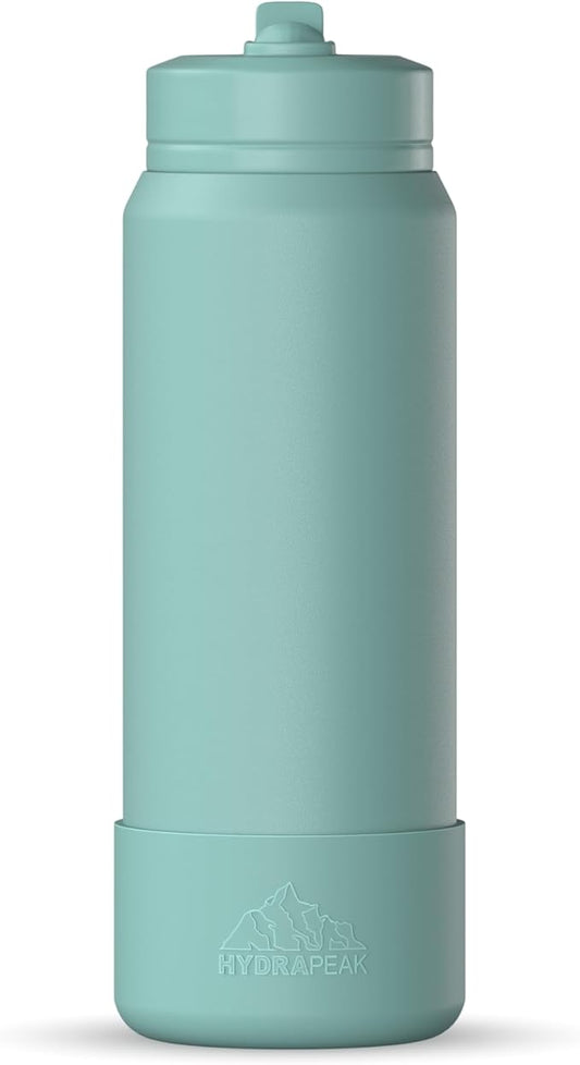 Hydrapeak 26oz Sport Insulated Water Bottle with Straw or Chug Lid, Leak & Spill Proof, Keeps Drinks Cold for 24 Hours, Hot for 12 Hours, Premium Stainless Steel Water Bottles (26oz, Pale Sage)