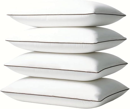 Luxury Comfort Bed Pillows - Hypoallergenic Polyester Microfiber Material - Premium Sleep Support for Side, Back, and Stomach Sleepers - Set of 4, Queen Size 18 x 28 inches, 45 cm x 70 cm