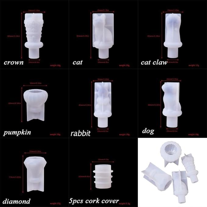 5pcs White Bottle Stopper Silicone Mold,Crystal Epoxy Wine Bottle Stopper Mold,Reusable Beverage Bottle Stoppers Silicone Molds(Cork Cover) Wine Stoppers and Pourers Wine Stoppers Bar and Wine Tools