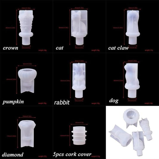5pcs White Bottle Stopper Silicone Mold,Crystal Epoxy Wine Bottle Stopper Mold,Reusable Beverage Bottle Stoppers Silicone Molds(Cork Cover) Wine Stoppers and Pourers Wine Stoppers Bar and Wine Tools