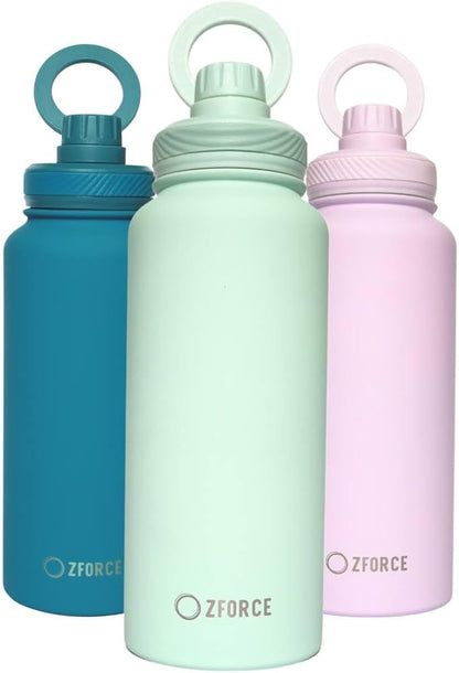 ZForce EcoSip 1000-32 oz (1000 ml) Stainless Steel Water Bottle, Eco-Friendly Reusable with Magnetic Ring Lid, Available in Blue, Mint, and Light Purple, Model Name EcoSip (Light Purple)
