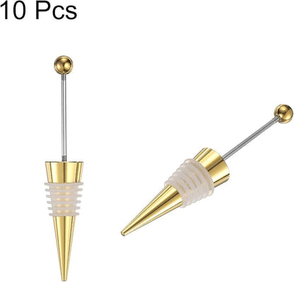 uxcell 10 Pcs Bead Wine Bottle Corks, Wine Stopper Cork, Wine Stopper, Reusable Wine Bottle Corks Sealing Plug Bottle for Beverage Holiday Party Bar,Gold/White