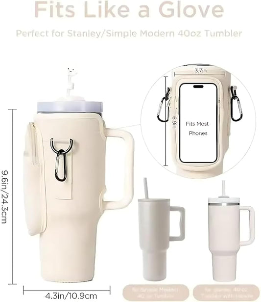 Prime Choice 30oz / 40oz Water Bottle Holder Sleeve Water Bottle Sling Carrier Bag Compatible With 30 40oz Stanley Cup Tumbler and Simple Modern Tumbler (Black)