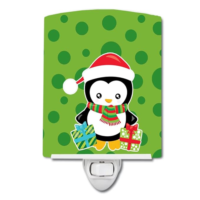 Caroline's Treasures BB8945CNL Christmas Penquin Presents Ceramic Night Light Compact, UL-Certified, Ideal for Bedroom, Bathroom, Nursery, Hallway, Kitchen, 6x4x3, Multicolor