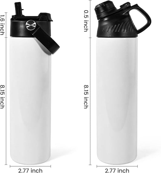 AGH 20oz Sublimation Sports Water Bottle Blanks with Straw & Handle Lid Straight Tumblers Stainless Steel Metal Vacuum Insulated Flask for Glitter Vinyl, Sport Outdoor Travel 4pcs