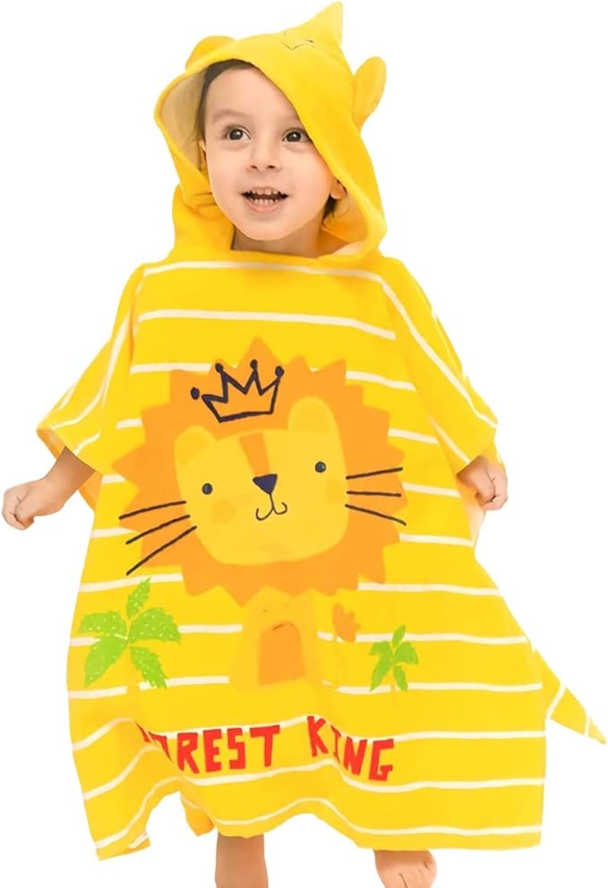 Kids Hooded Beach Bath Towel Poncho Robe Cotton Animal Pattern Children Toddler Wrap Swimming Pool Towel for Boys Girls, 23.6" x 23.6"
