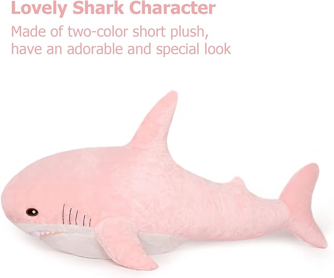 MorisMos Pink Shark Plush Toy, 40in Stuffed Animal, Giant Shark Stuffed Toy for Kids, Cuddly Plush, Birthday, Christmas Gift