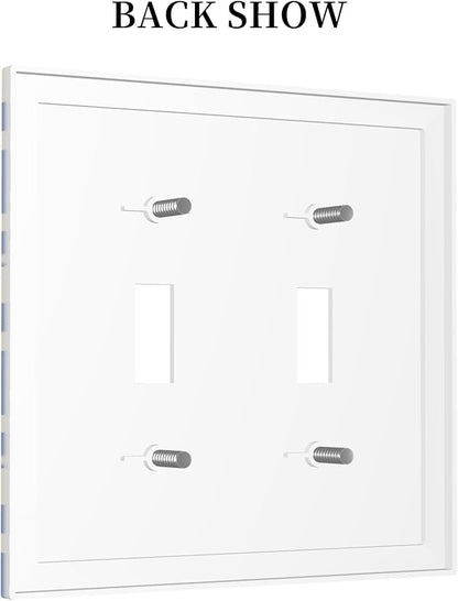 Blue and Cream Floral Checked Plaids Double Toggle Light Switch Covers 2 Gang Wall Plate Dual Decorative Switchplate Electrical Faceplate for Bathroom Country Kitchen Bedroom Decor, 4.9" x 5"