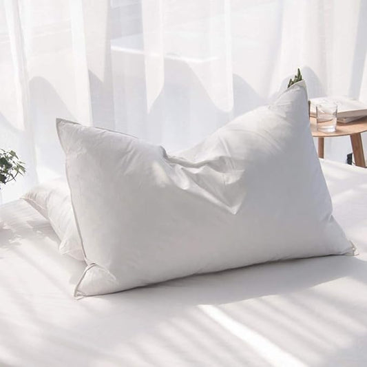 Luxury Goose Feathers Down Pillow Queen Size, Hotel Quality Fluffy Bed Pillow, Soft Pillow for Sleeping, Organic Cotton Cover(20x28”, Pack of 1)