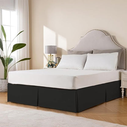 MIYE Pleated Waffle Weave Bed Skirt, Tailored Dust Ruffle 12 Inch Drop Easy Fit, Machine Washable (Black, Queen - 12" Drop)