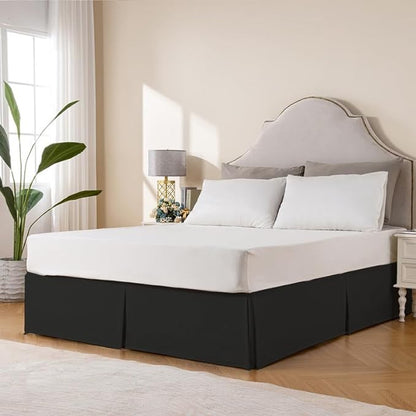 MIYE Pleated Waffle Weave Bed Skirt, Tailored Dust Ruffle 12 Inch Drop Easy Fit, Machine Washable (Black, Twin - 12" Drop)