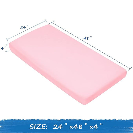 Nap Mat Sheet 2 Pack, 24" x 48" x 4" Fitted Elastic Corners Preschool Day Care Rest Nap Mat Cover, Soft & Breathable Baby Sheets for Regalo My Cot Portable Toddler Bed and Joovy Travel Cot, Pink