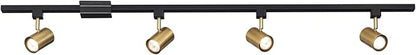 Globe Electric Tribeca 56 Inch Matte Black 4-Light Adjustable Track Ceiling Lighting Kit Fixture with Brass Cylindrical Track Heads, Ideal for Kitchen Island, Compatible with LED Bulbs, 64000009