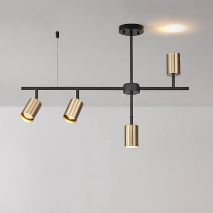 Globe Electric 64000049 4-Light Adjustable Height Geometrical Track Lighting, Matte Black, Matte Brass Accents, Ceiling Light, Pivot Shades, Track Ceiling Light, 4 Bulb Kitchen Light, GU10 Socket