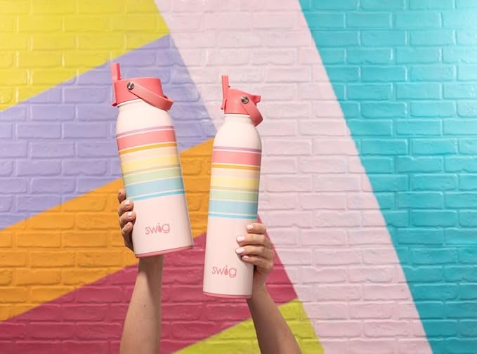 Swig Life 26oz Insulated Water Bottle with Straw & Flip + Sip Handle | Leak Proof, Dishwasher Safe, Cup Holder Friendly, Stainless Steel Water Bottle (Jungle Gym)
