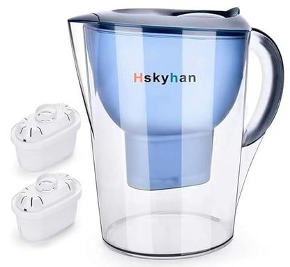 Alkaline Water Filter Pitcher - 3.5 Liters Improve PH, BPA Free, 2 Long Lasting Filters Included, Replacement cartridge timer, 7 Stage Filtration System (Blue)