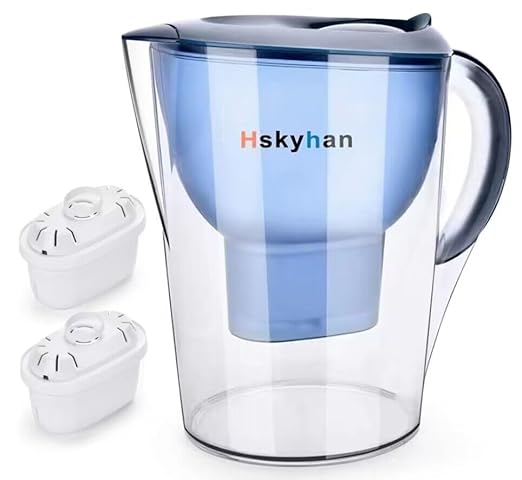 Alkaline Water Filter Pitcher - 3.5 Liters Improve PH, BPA Free, 2 Long Lasting Filters Included, Replacement cartridge timer, 7 Stage Filtration System (Blue)