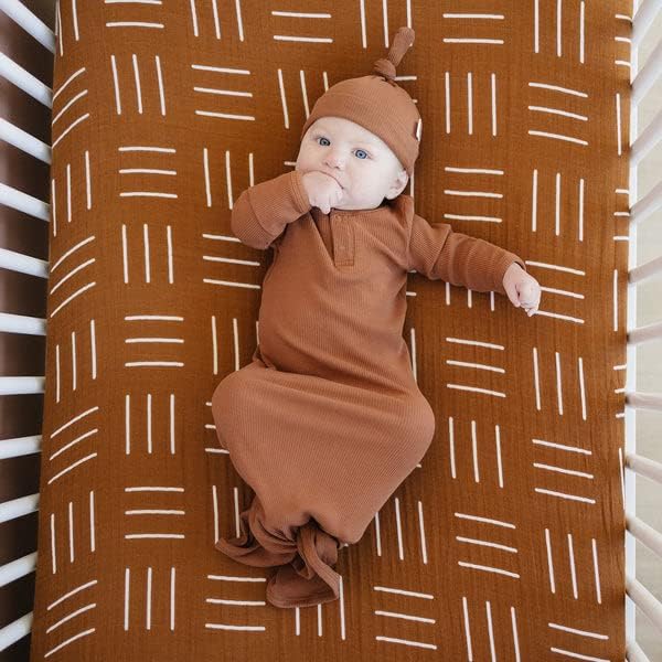 Mustard Mudcloth Muslin Crib Sheet by Mebie Baby, Soft and Breathable Bed Sheets for Babies, Modern Neutral Bedding for Crib, Standard Crib Mattress Fitted Sheet, Great For Boy or Girl Room or Nursery