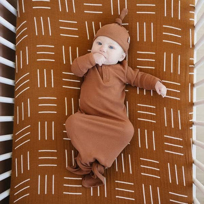 Mustard Mudcloth Muslin Crib Sheet by Mebie Baby, Soft and Breathable Bed Sheets for Babies, Modern Neutral Bedding for Crib, Standard Crib Mattress Fitted Sheet, Great For Boy or Girl Room or Nursery