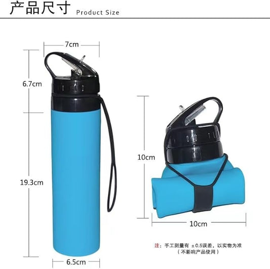 Collapsible Water Bottles 20oz, Leak Proof, BPA-Free, Foldable Silicone Travel Water Bottle for Cycling, Hiking, Outdoors Sapphire Blue