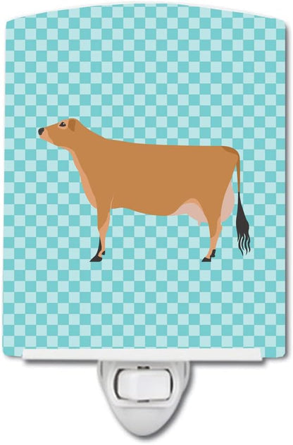 Caroline's Treasures BB8003CNL Jersey Cow Blue Check Ceramic Night Light Compact, UL-Certified, Ideal for Bedroom, Bathroom, Nursery, Hallway, Kitchen, 6x4x3, Multicolor