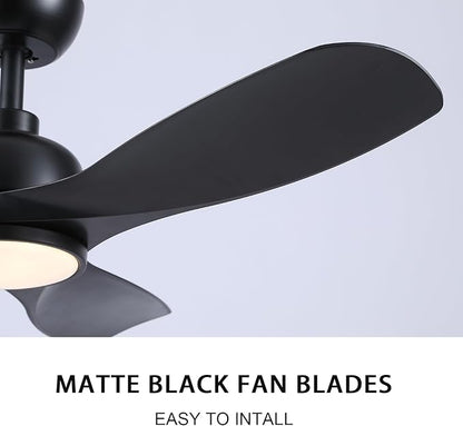 42 Inch Black Ceiling Fan with Light, Remote Control, 3 Color Changing, Dimmable, Reverse Function, Quiet, 6 Speed, Ideal for Living Room, Bedroom, Balcony
