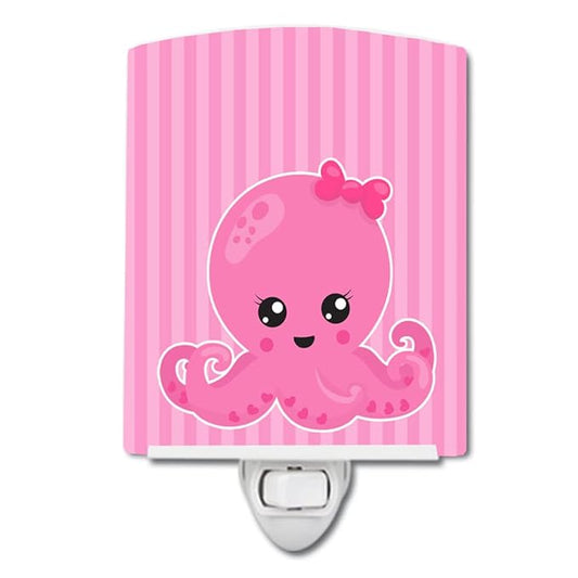 Caroline's Treasures BB8911CNL Nautical Pink Octopus Ceramic Night Light Compact, UL-Certified, Ideal for Bedroom, Bathroom, Nursery, Hallway, Kitchen, 6x4x3, Multicolor