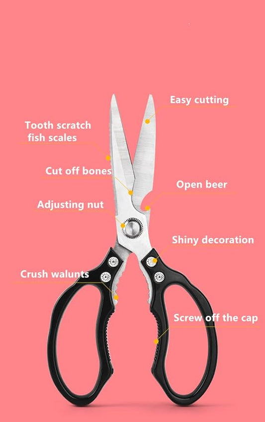 Kitchen Scissors, Heavy Duty Sharp Kitchen Shears Dishwasher Safe, Kitchen Accessories Cooking Shears for Kitchen Meat Chicken Fish Poultry Herb Bread (Black)