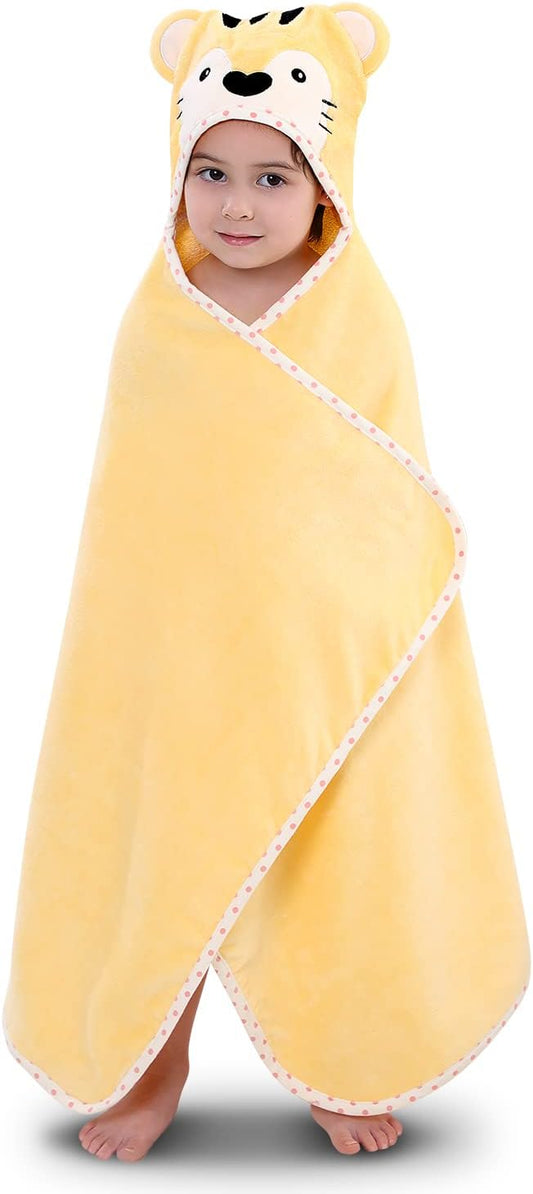 Hooded Towel for Kids 100% Cotton Ultra Soft with Unique Animal Design Large for Infants 3-10 Years (Tiger)