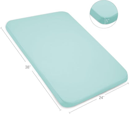 Waterproof Pack and Play Sheets Fitted 2 Pack, Compatible with Graco Pack n Play Sheets 38" X 26" Fits for Baby Playpen/Playard Mattress, Mini Crib Sheets for Boys or Girls, Grey & Aqua Blue