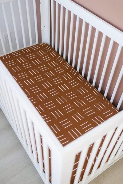 Mustard Mudcloth Muslin Crib Sheet by Mebie Baby, Soft and Breathable Bed Sheets for Babies, Modern Neutral Bedding for Crib, Standard Crib Mattress Fitted Sheet, Great For Boy or Girl Room or Nursery