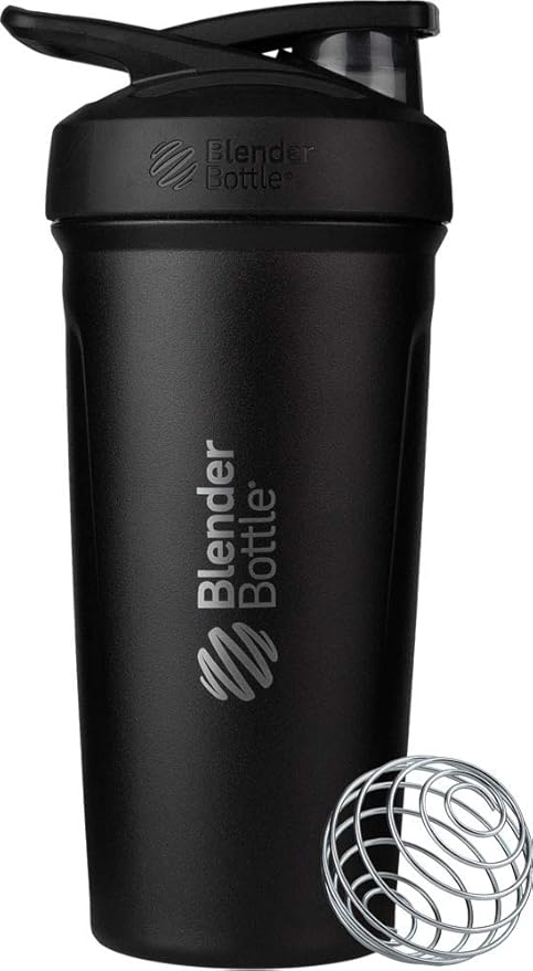 BlenderBottle 24-Ounce Stainless Steel Shaker Cup Bundle with Wire Whisk, Blue and Black