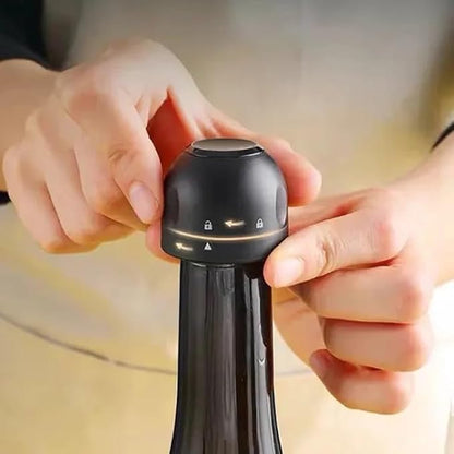 Champagne Bottle Stopper, Silicone, Fits Bottles 17.5-18mm, Keeps Champagne Fresh (2 Pack), Small, Black