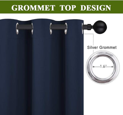 NICETOWN Blackout Draperies Curtains, All Season Thermal Insulated Solid Grommet Top Blackout Curtains/Drapes for Kid's Room (Navy, 1 Pair, 34 x 63 Inch)