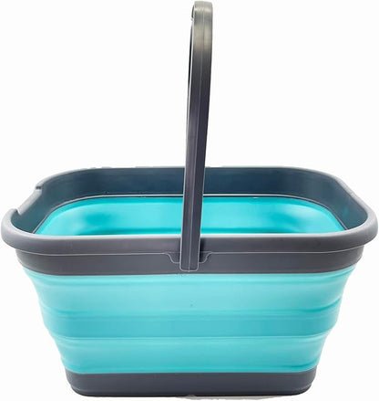 SAMMART 12L (3.1 Gallon) Collapsible Rectangular Handy Bucket/Multiuse Foldable Water Pail for Camping, Fishing (Grey/Crystal Blue)