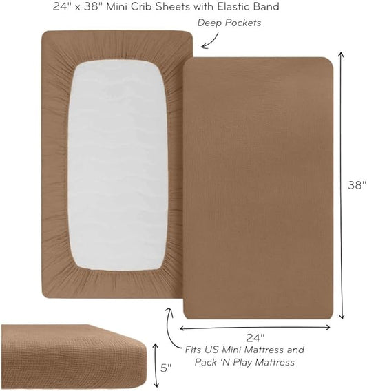 Denmark - Super Soft Muslin Mini Crib Sheets - 24'' x 38'' - 100% Organic Baby Crib Sheets for Boys and Girls (Natural)