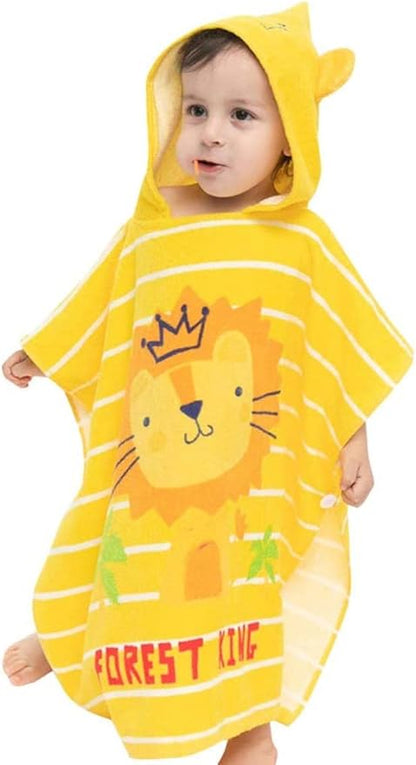 Kids Hooded Beach Bath Towel Poncho Robe Cotton Animal Pattern Children Toddler Wrap Swimming Pool Towel for Boys Girls, 23.6" x 23.6"
