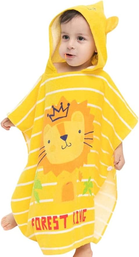 Kids Hooded Beach Bath Towel Poncho Robe Cotton Animal Pattern Children Toddler Wrap Swimming Pool Towel for Boys Girls, 23.6" x 23.6"