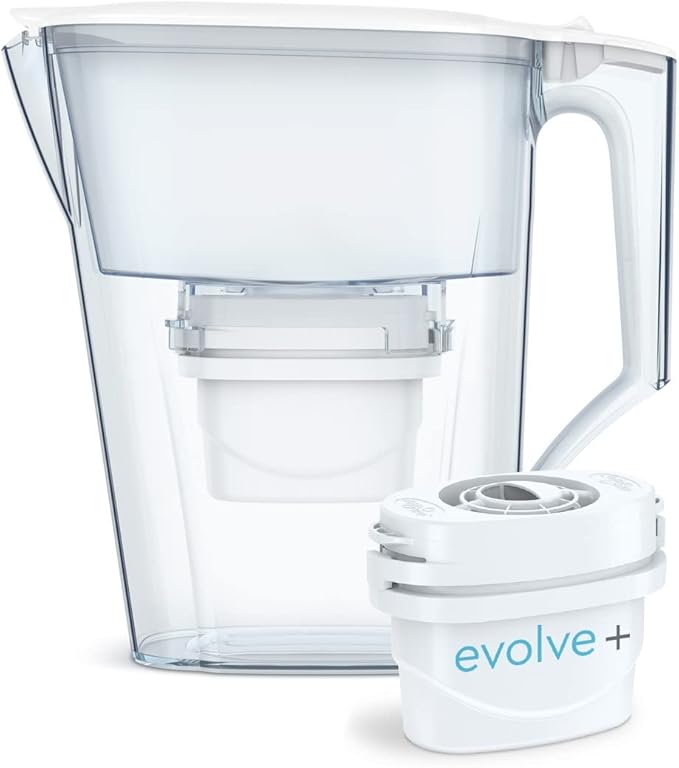 Aqua Optima 5-Cup Water Filter Pitcher Bundle Pack for Tap and Drinking Water with 3 Evolve+ Filter, Reduces Microplastics, Improves Taste, BPA Free, WQA Certified, Liscia Design (White)