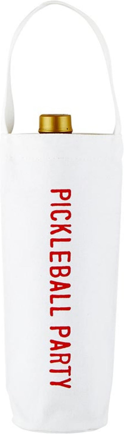 Santa Barbara Design Studio Canvas Wine Bag With Handle Reusable Gift Tote, 3.5" W x 11" H, Pickleball Party