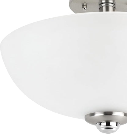 Globe Electric 63357 2-Light Semi-Flush Mount Ceiling Light, Brushed Nickel, Chrome Accents, Frosted Glass Shade, Kitchen, Lights, Bathroom, Home Essentials, Bedroom, Closet Light, Lighting Fixtures