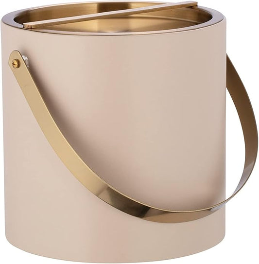 Kraftware 3qt Brushed Gold Arch Handle & Bridge Cover: Taupe Santa Barbara 3 quart Ice Bucket, Small